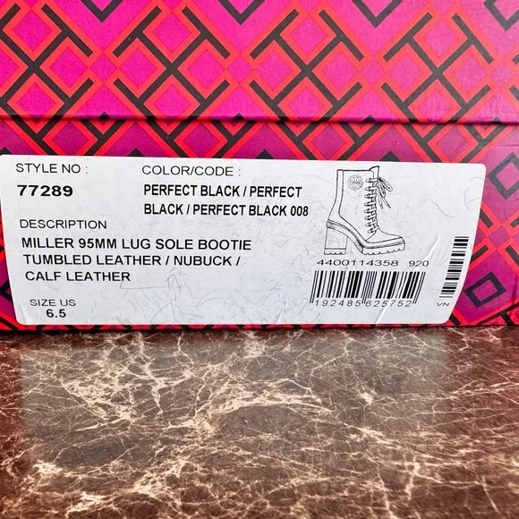 Tory Burch brand Black and Gold Heeled Boots with Chunky Heel - Picture 8 of 11